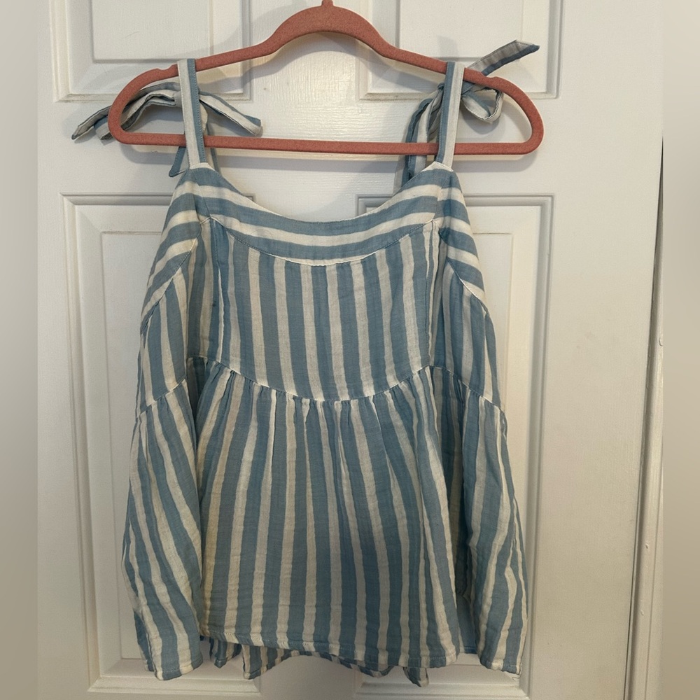 Old Navy Blue and White Striped Tie-Shoulder Tank Top